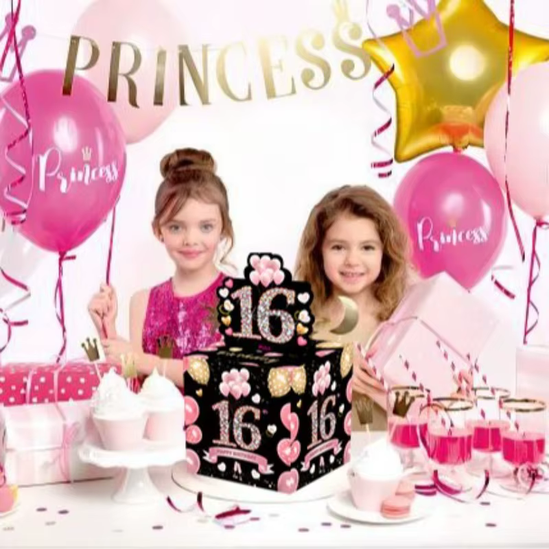 Boîte à Billets Rose et Or pour Garçon et Fille, Coffret Surprise pour Joyeux Anniversaire, Cadeau du 16e Anniversaire