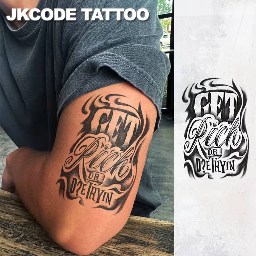 Tatouage semi-permanent | Tatouages de style hip-hop « Get-Rich-Quick »