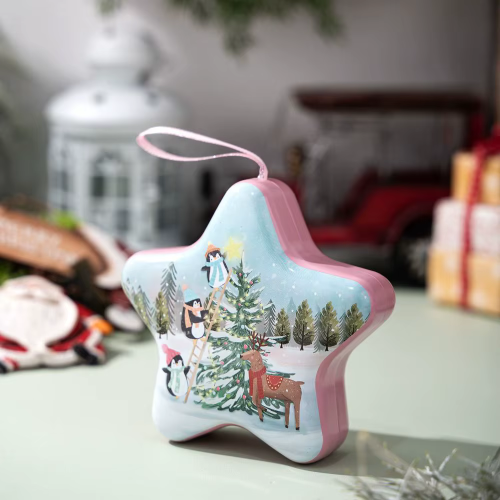 Boîte de noël multifonctionnelle en fer blanc avec corde