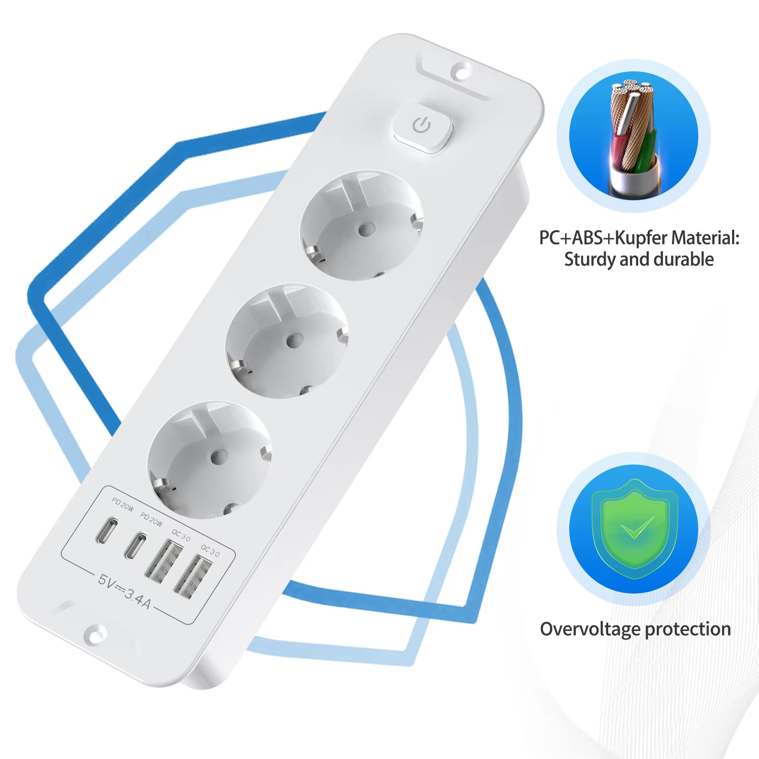 Prises encastrées sur Table ue, prises intégrées avec 2 ports USB 2 Type C PD20W, prise de courant cachée pour bureau intégré pour meubles