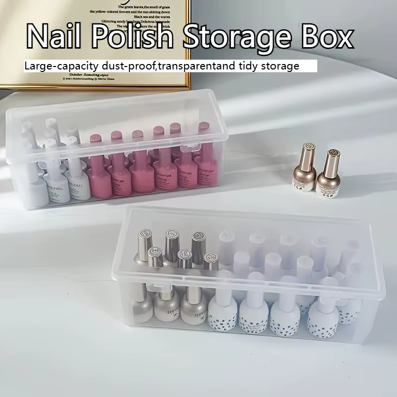 Boîte de rangement transparente rectangulaire pour nail art, organiseur en plastique avec couvercle anti-poussière pour salon, maison, DIY, légère et durable