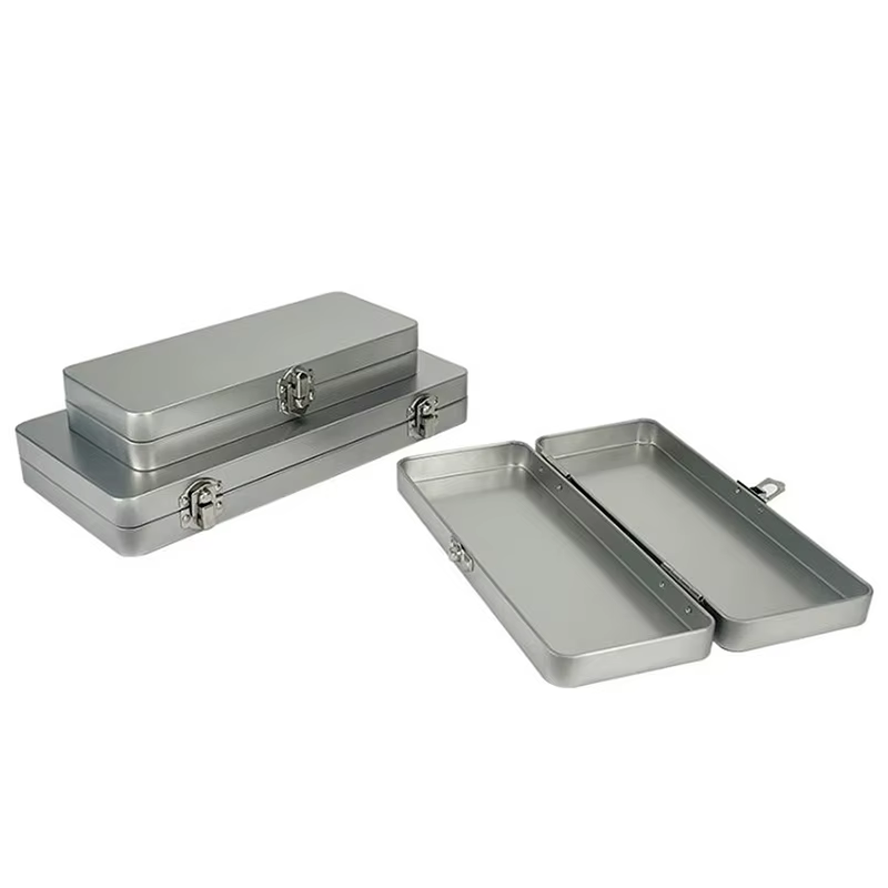 Boîte rectangulaire en métal gris argenté durable avec couvercle - Idéale pour ranger les factures