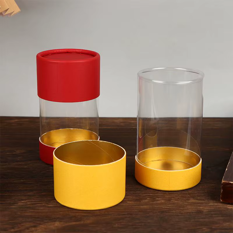 1 pièce – Boîte d'emballage universelle en tube de PVC transparent pour bouteille d'huile essentielle, boîte cadeau cylindrique en papier kraft, boîte à thé en papier