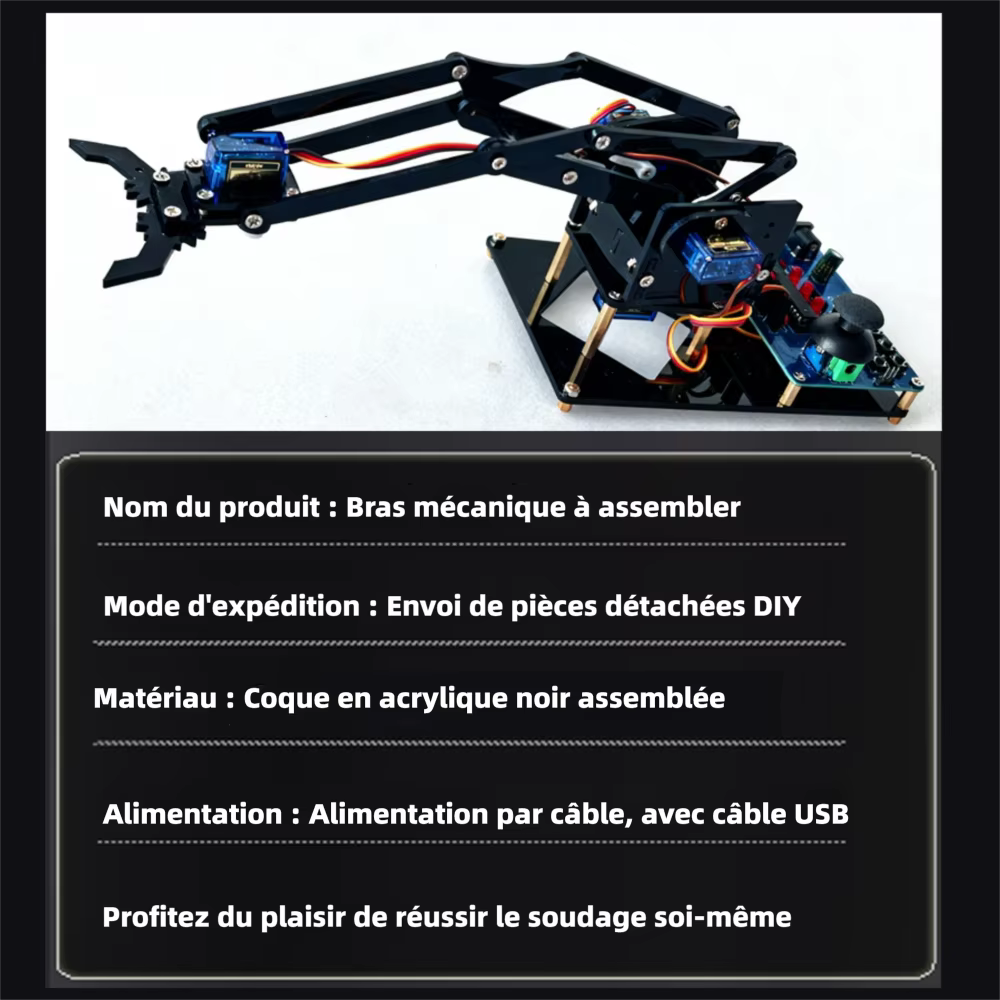 Kit de Construction Bras Robotique Noir DIY - Apprendre Soudure