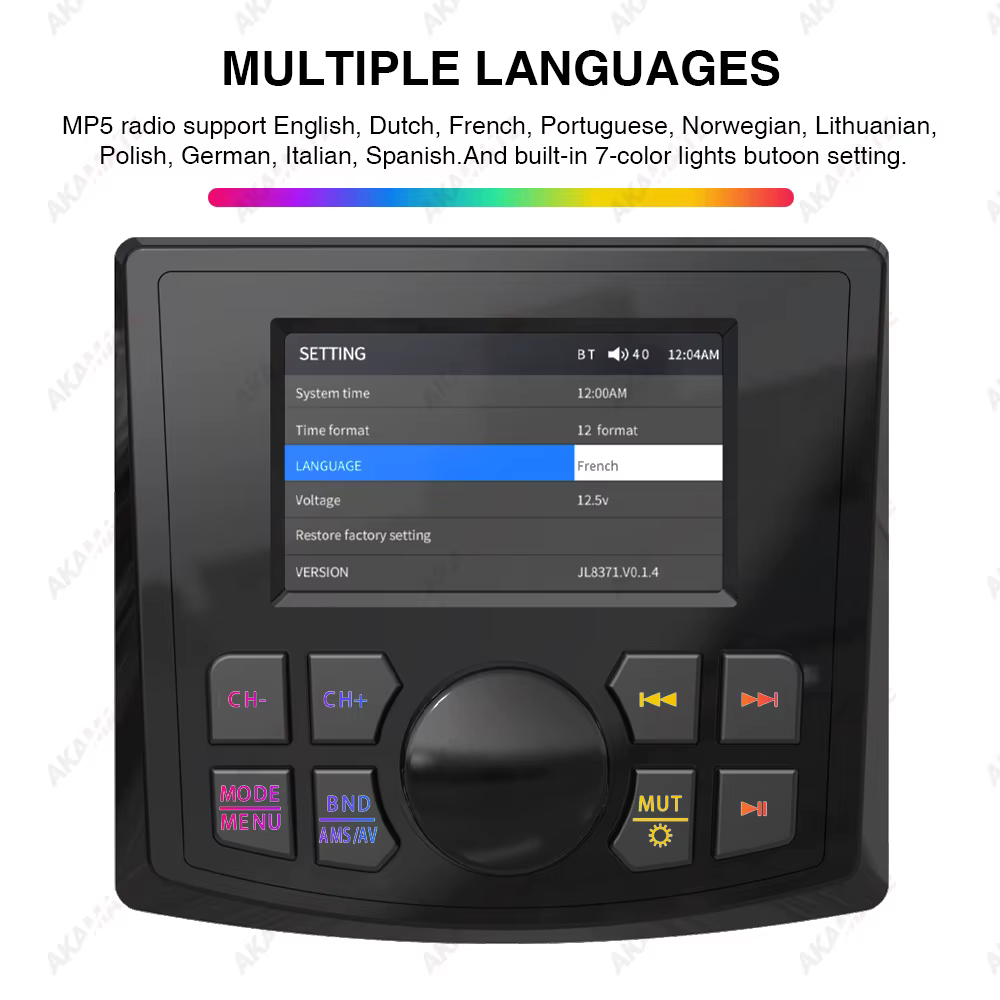 Radio Marine MP5 bateau Radio stéréo 3 pouces affichage médias lecteur vidéo étanche Bluetooth AUX AM FM RDS pour ATV UTV SPA RZR