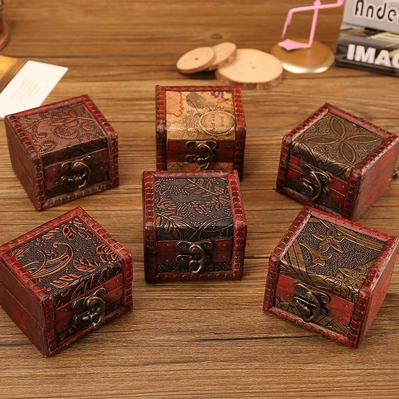 Boîte à bijoux en bois Vintage de Style chinois avec serrure