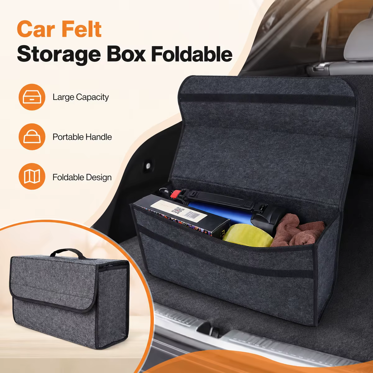 1PC Boîte de rangement en feutre gris foncé pour voiture