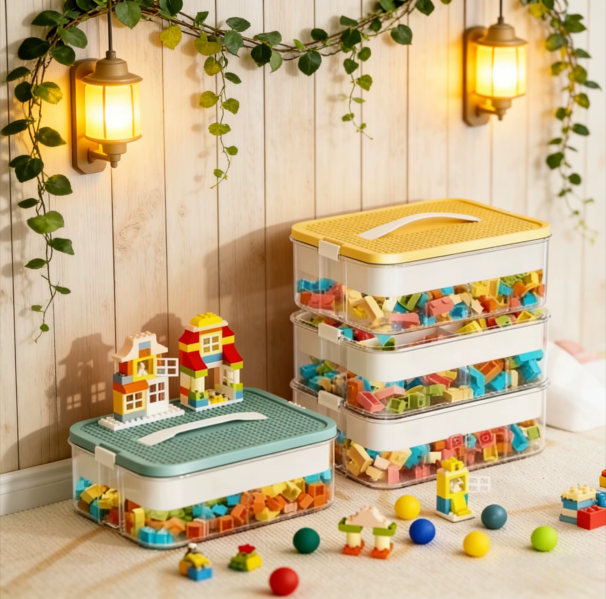Boîte de rangement empilable en plastique transparent
