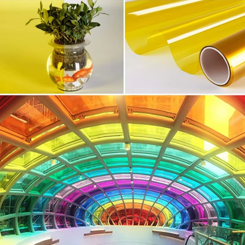 Film auto-adhésif transparent pour fenêtre en verre jaune, prévention des UV, bricolage, fête de Noël, construction, maison, autocollants de décoration colorés