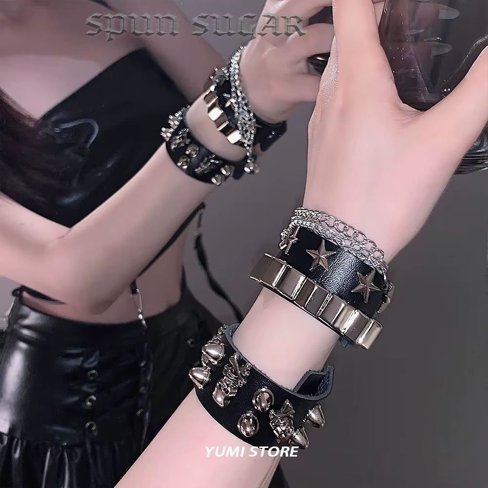 Bracelet Punk en cuir PU pour femmes et hommes, Rivet étoile, Hip Hop gothique, fille foncée, bijoux Rock, pendentif, chaîne d'amour, accessoires Hip Hop