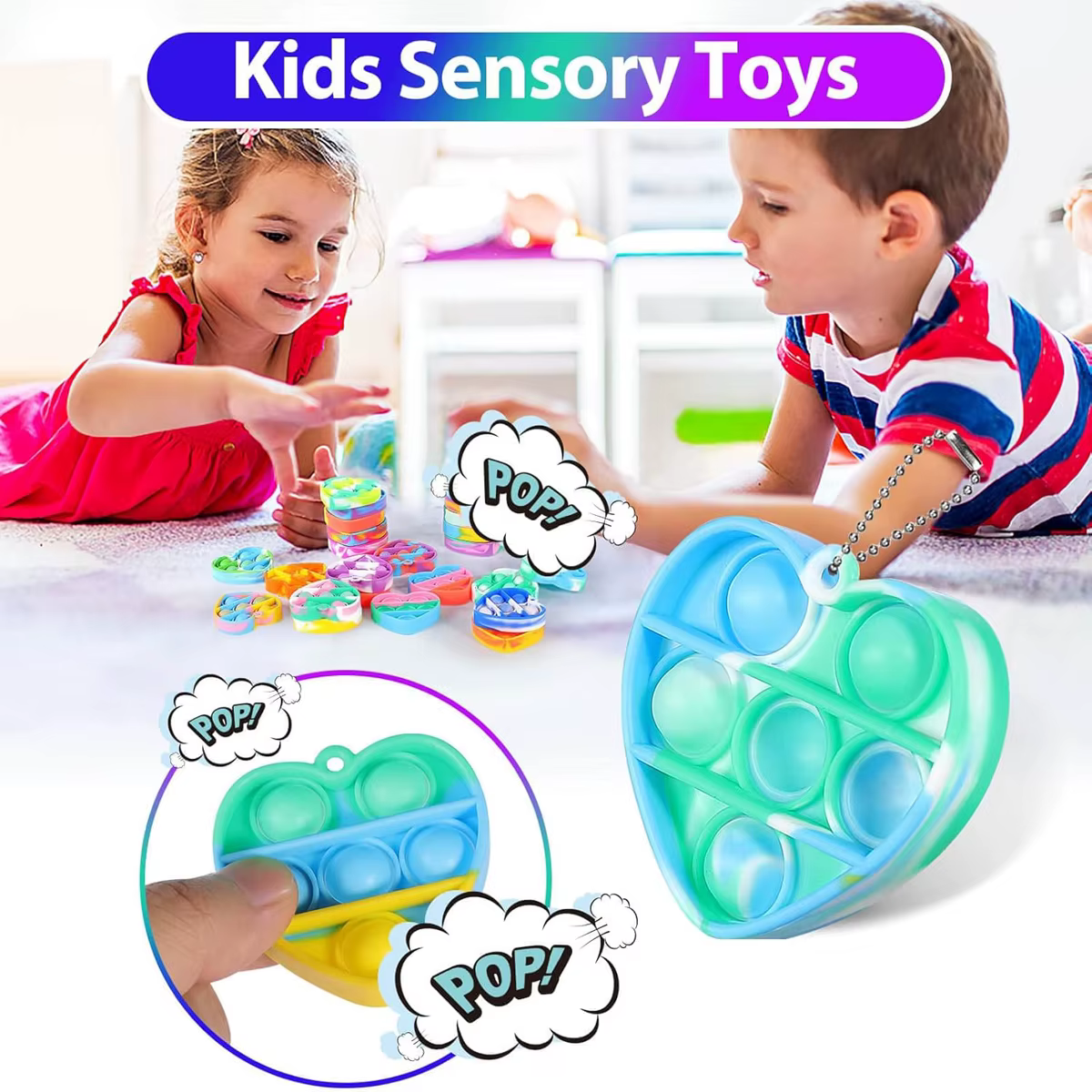 30 pièces Pop porte-clés It Fidget jouets Bracelet coeur