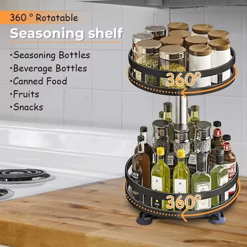 Étagère de rangement de cuisine rotative, accessoires de cuisine, support à épices, rangement optimisé, organisateur rotatif à 360 degrés, plateau tournant