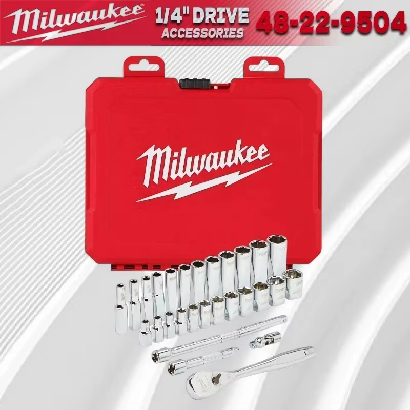 Milwaukee 48-22-9504 Ensemble de clés à cliquet et douilles métriques 1/4" 28 pièces