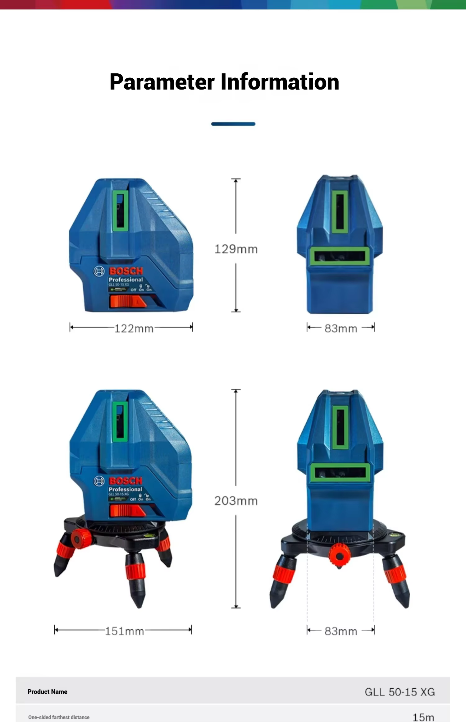  Niveau laser Bosch GLL 50-15 XG à faisceau vert avec pointe plombante