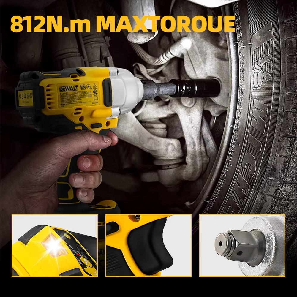 Dewalt DCF892 clé à chocs sans fil sans brosse à couple élevé 20V batterie outil électrique 812N.m clé dynamométrique Portable puissante