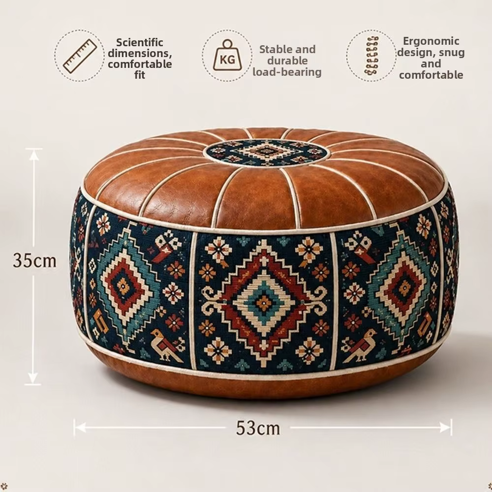 Pouf ottoman à motif bohème, design remplissable, grande ouverture, ottoman de rangement, cuir PU résistant à l'eau, coussin de sol