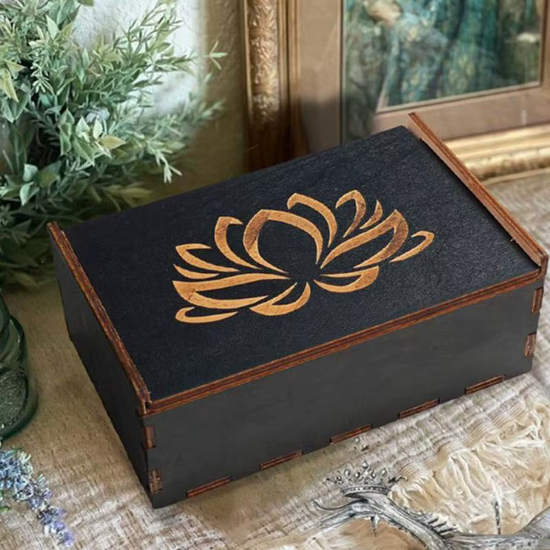Boîte à bijoux en bois vintage pour cartes de tarot