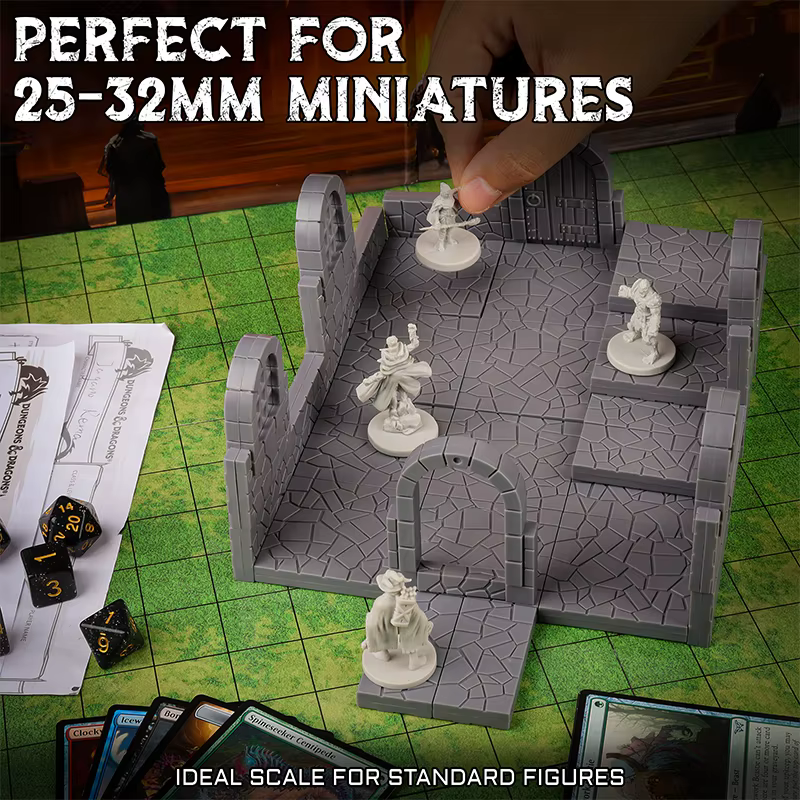Ensemble de carreaux de donjon magnétiques – Kit de terrain modulaire et à peindre de 58 pièces avec sols texturés double face – Construisez des cartes de combat 3D