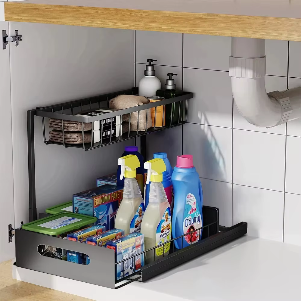 Sous l'évier 2 niveaux armoire coulissante panier organisateur tiroir retirer