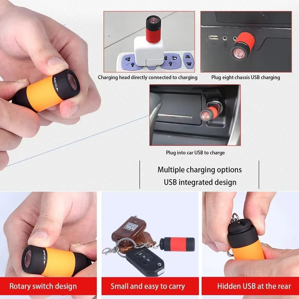 Mini lampe de poche LED aste par USB, lampe de bain multifonctionnelle, porte-clés de poche, étanche, extérieur, randonnée, camping
