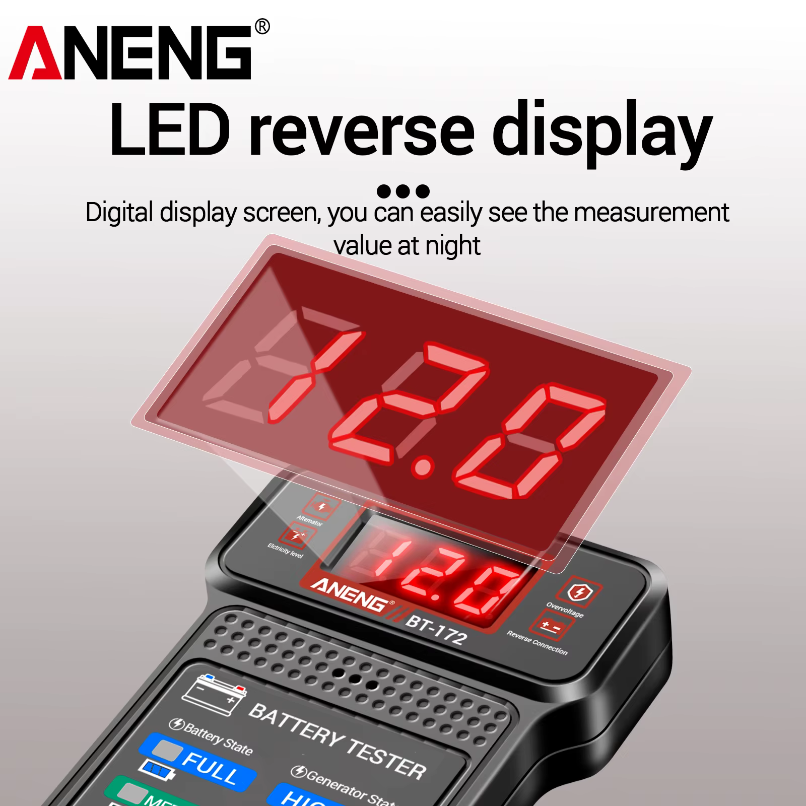 Testeur de batterie automobile ANENG BT-172 12V avec alarme sonore