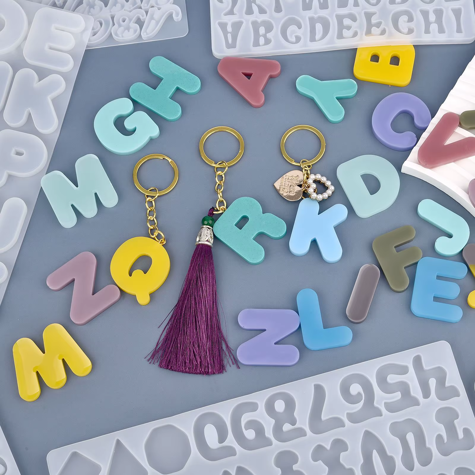 Alphabet anglais A-Z résine époxy Silicone moule lettre 0-9 numéro porte-clés boucle d'oreille pendentif bricolage