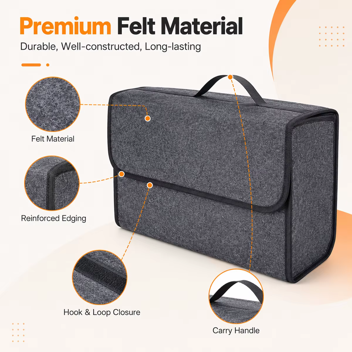 1PC Boîte de rangement en feutre gris foncé pour voiture