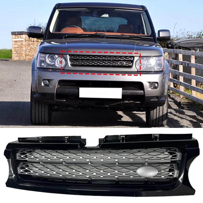 Grilles de course pour Land Rover Range Rover Sport 2010 – 2013 (l320), bordure noire, maille argentée, pare-chocs avant Lr030349