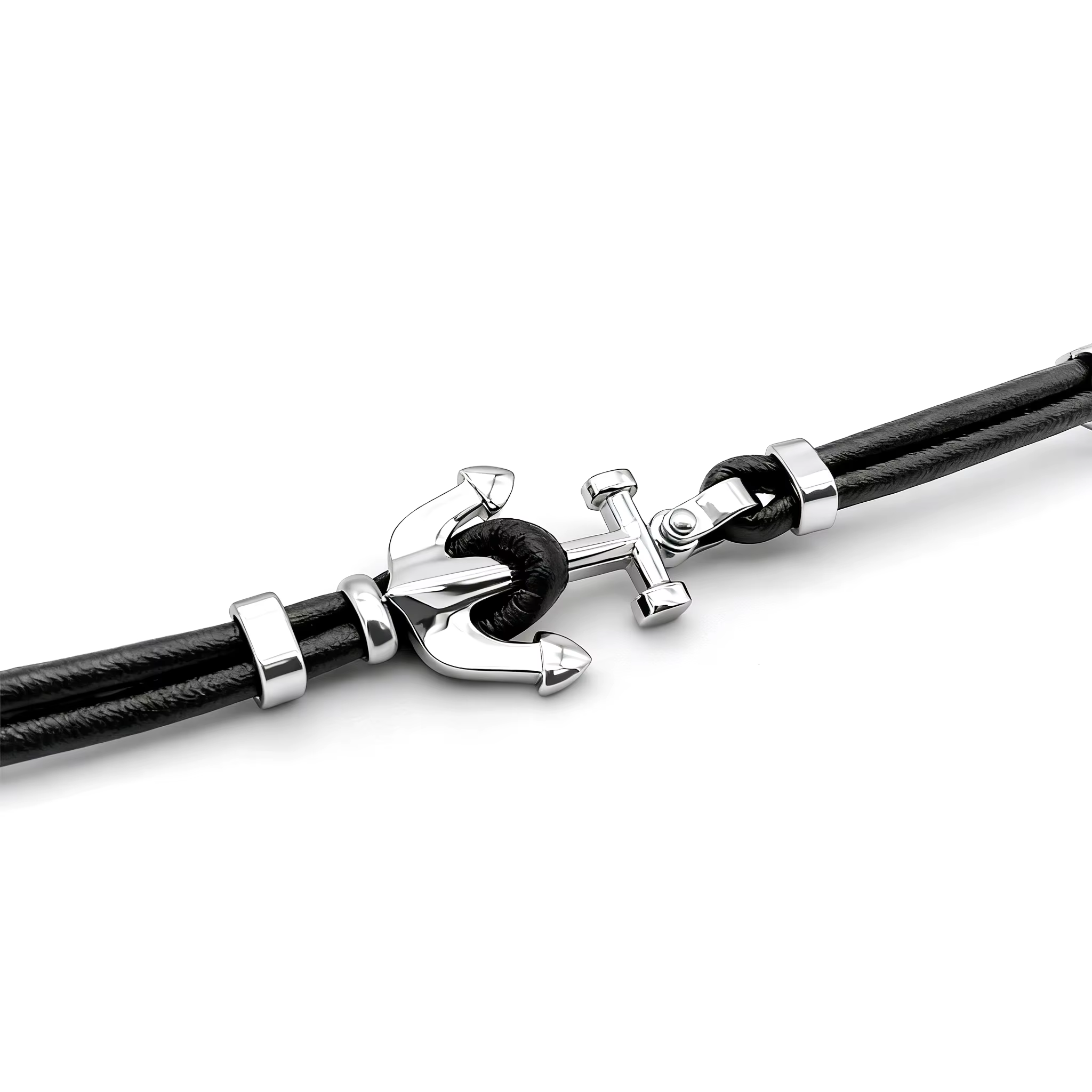 Runda Bracelet homme cuir noir acier tressé chaîne ancre fermoir réglable 22 cm