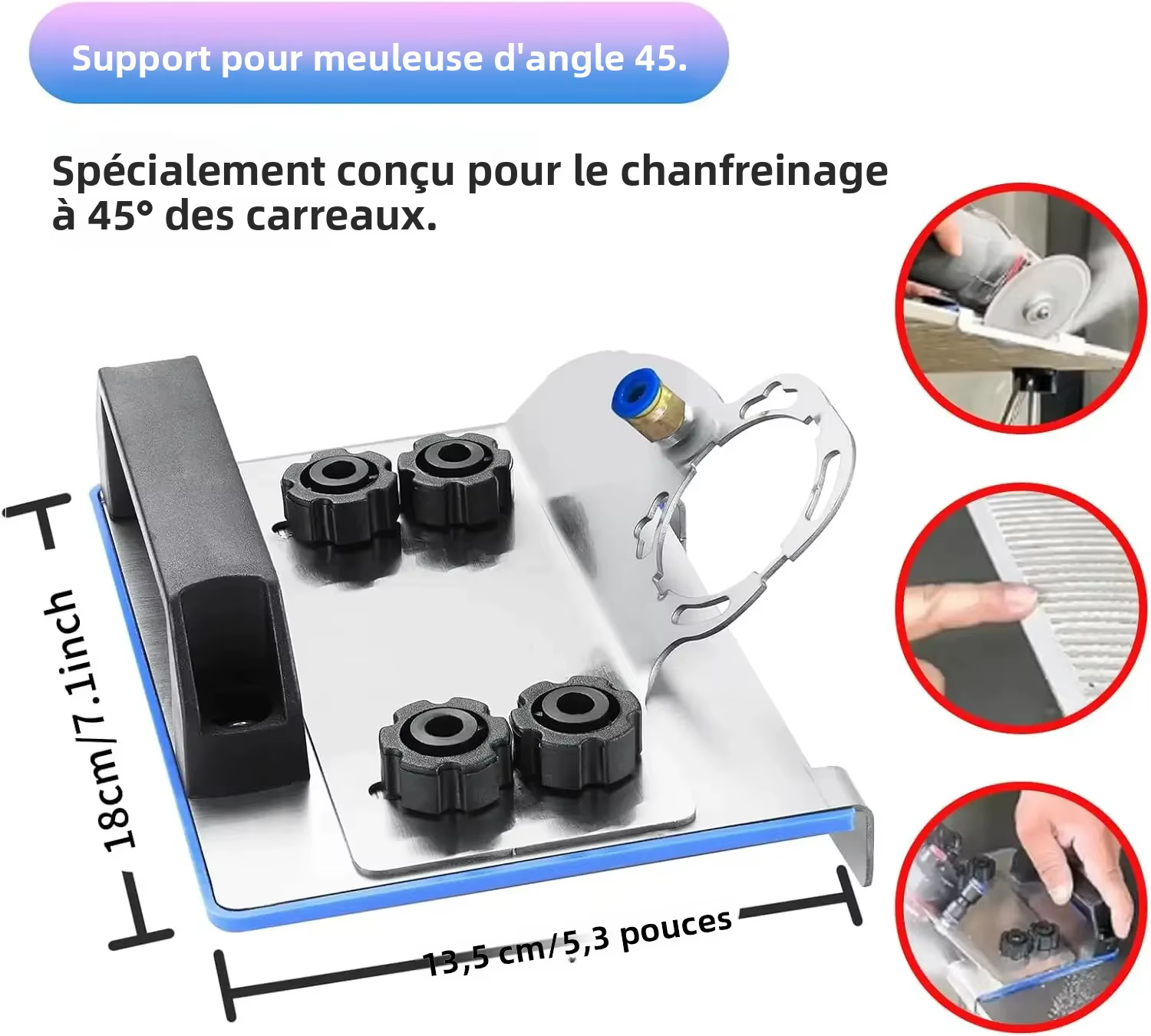 Support pour meuleuse d'angle pour la découpe de carreaux à 45 degrés ° Outil de chanfreinage