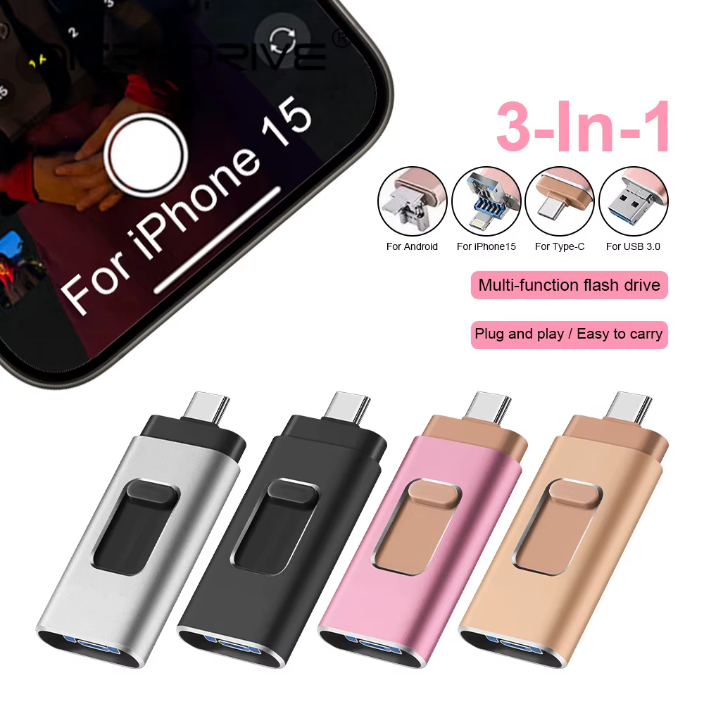 Clé USB haute vitesse pour téléphone, stockage externe, clé USB, photostick, iPhone, Android, PC, copie de photos, vidéos, fichiers