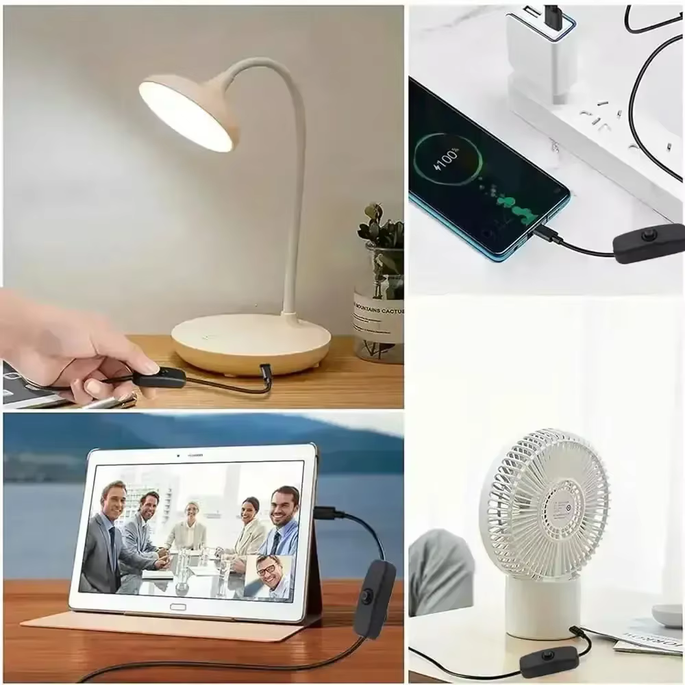 Câble de données USB vers Type-C avec interrupteur marche/arrêt pour une charge rapide et un transfert de données, cordon d'alimentation USB Type-C avec interrupteur pour téléphone, LED, USB, etc.