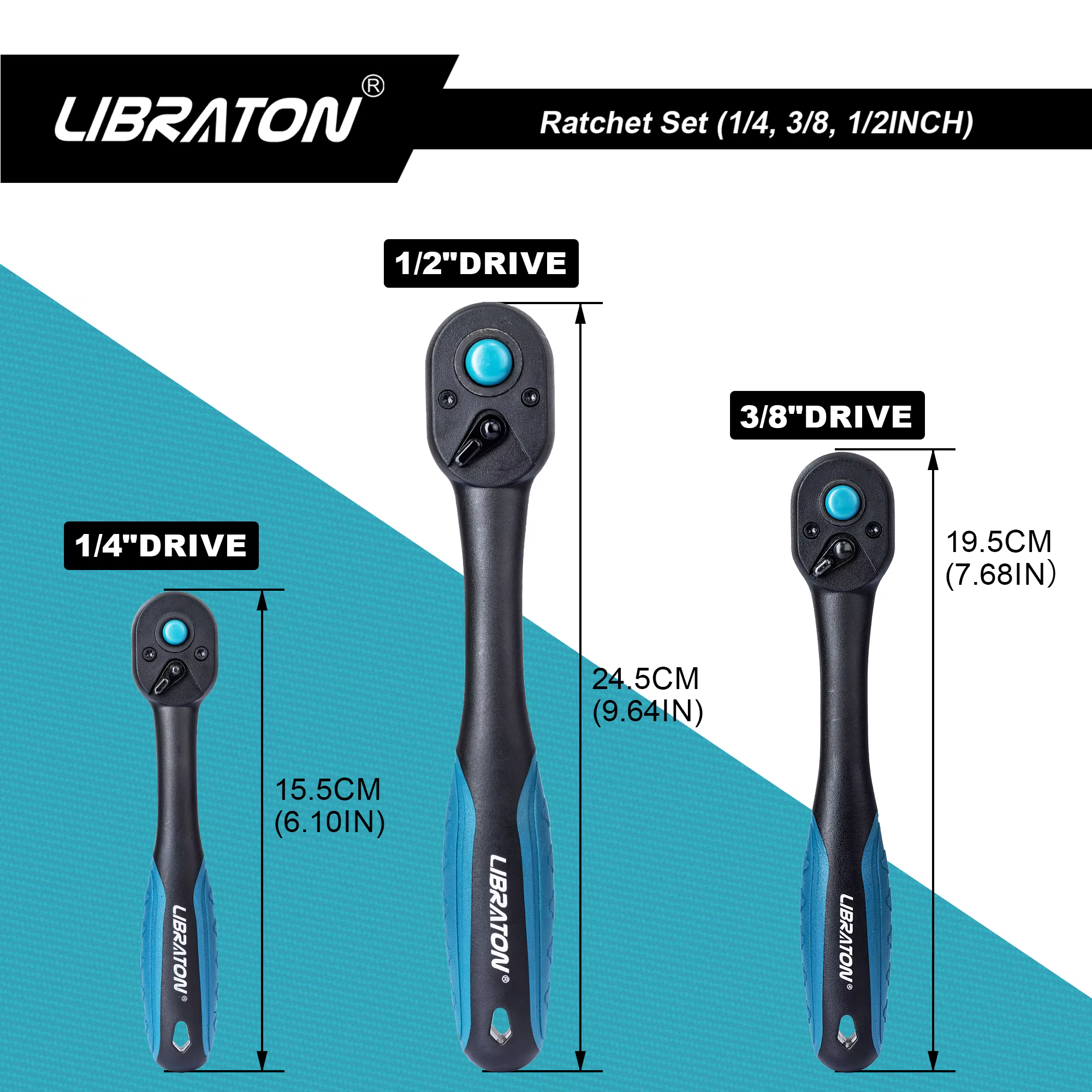 LIBRATON Ensemble de 3 cliquets 1/4"