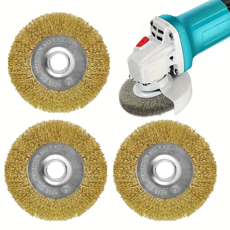Ensemble de 3 brosses en fil de cuivre avec connecteur en fil d'acier - Tête ronde fine pour l'élimination de la rouille