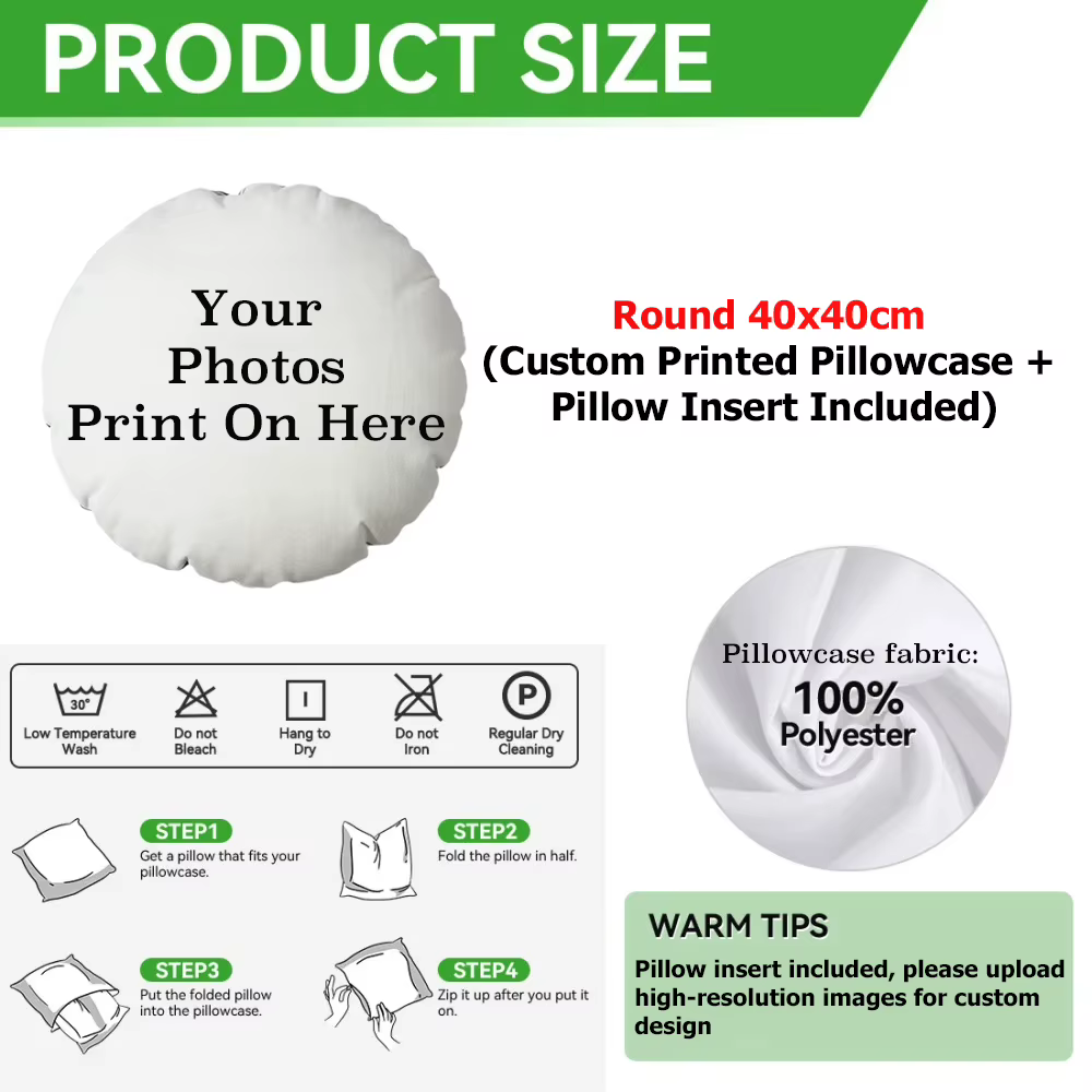 Coussin rond personnalisé - Personnalisez votre photo, votre logo, votre image d'anime ou d'idole, coussin en peluche doux pour la maison/la voiture/le bureau, cadeau personnalisé 1 pièce