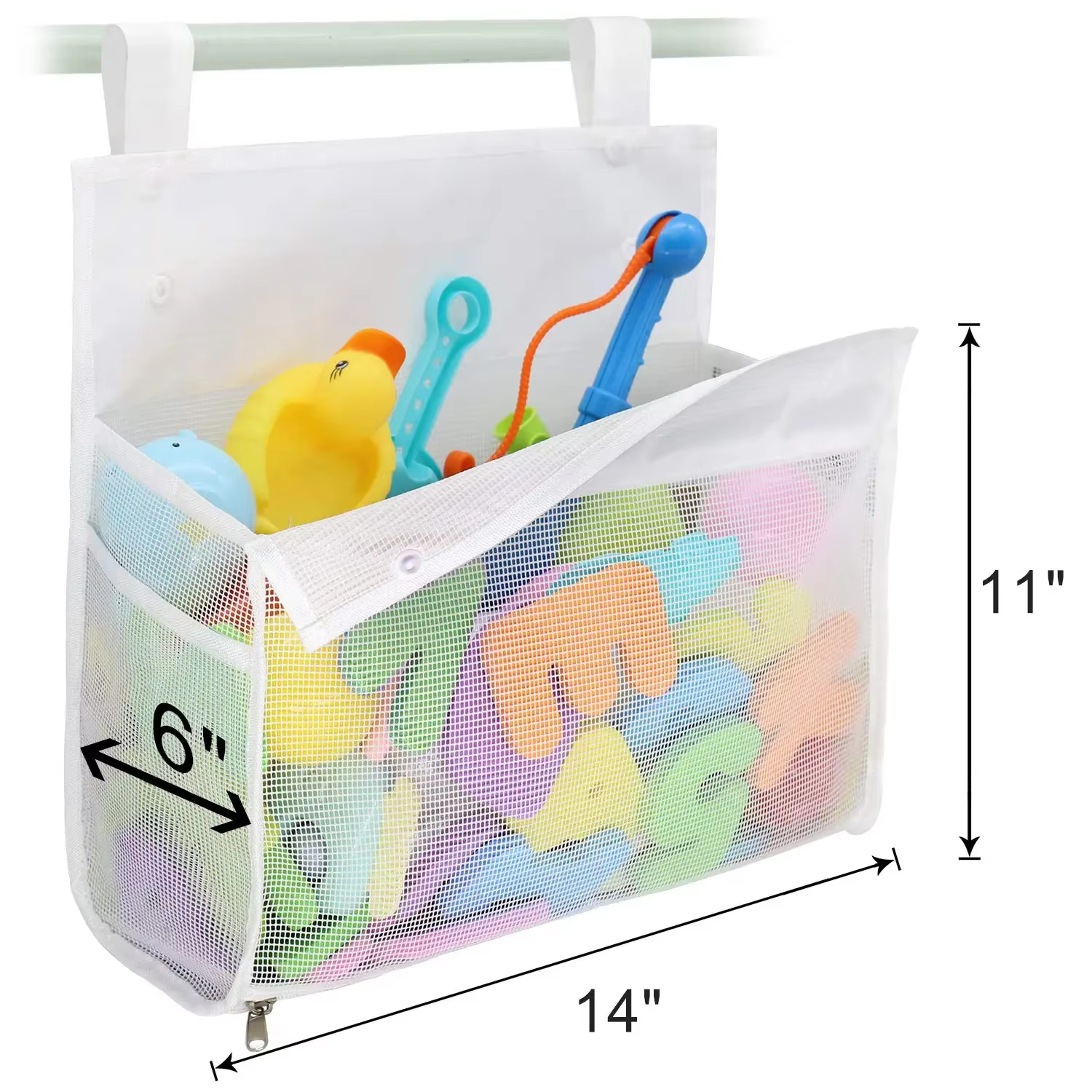 Organisateur de jouets de bain pour enfants, sac de rangement suspendu avec grand dessus ouvert et fermeture éclair, organisateur de baignoire de douche pour jouets, emballage de rangement de jouets