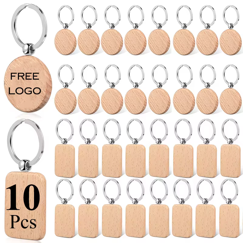 Logo gratuit 10 pièces porte-clés en bois inachevé vierges porte-clés en bois porte-clés pour bricolage artisanat cadeau pour gravure Laser porte-clés cadeau