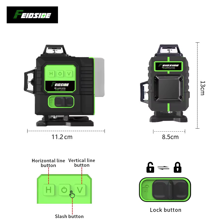 Niveau laser vert FEIDSIDE 16/12 lignes 360° ° Faisceau 3D ultra-lumineux à auto-nivellement pour tous les projets de