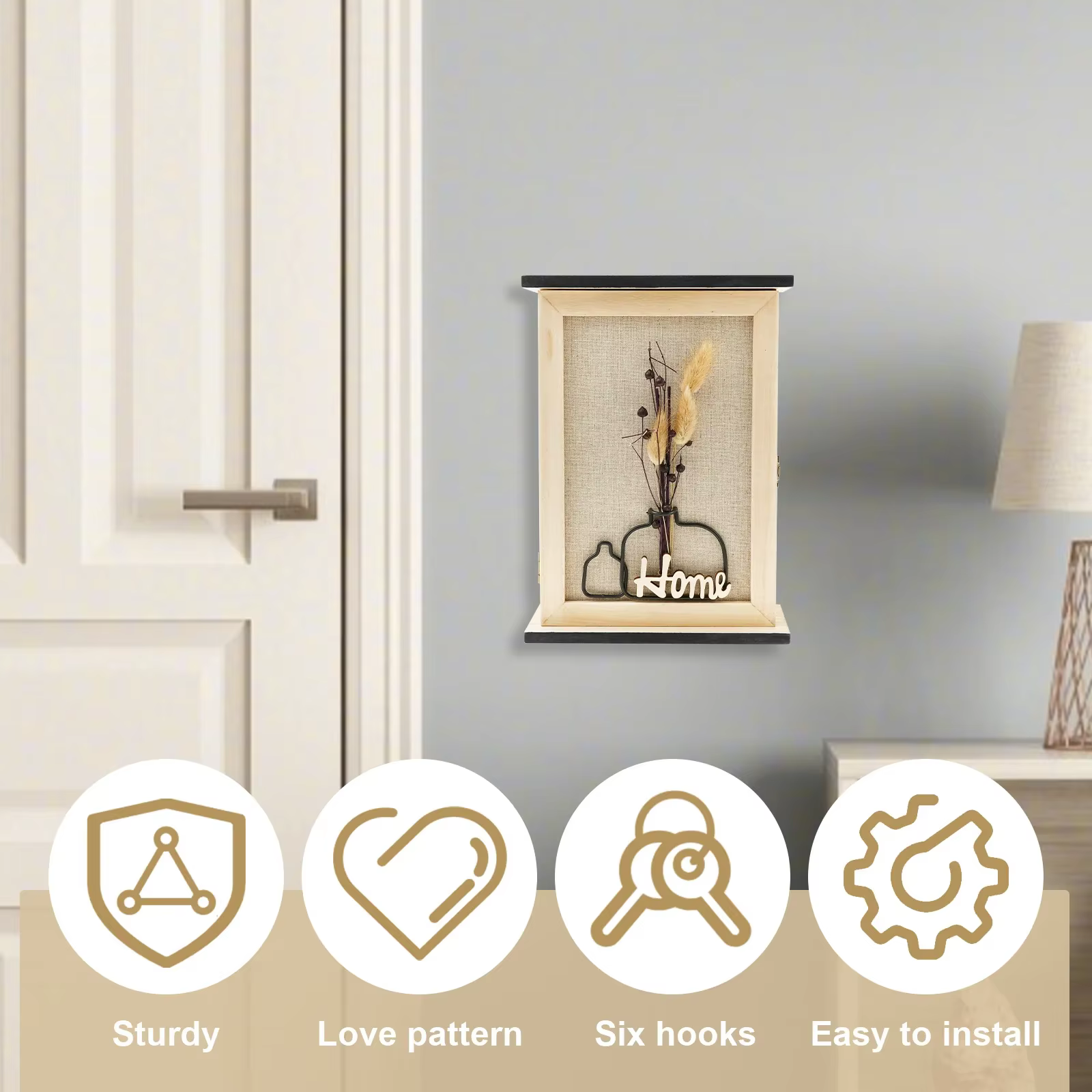 Boîte à clés en bois décorative à fixer au mur