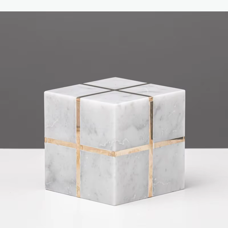 Ornement en marbre naturel, sculpture en forme de cube magique, statue de présentation de bureau, modèle, accessoires de décoration pour la maison, artisanat, miniatures