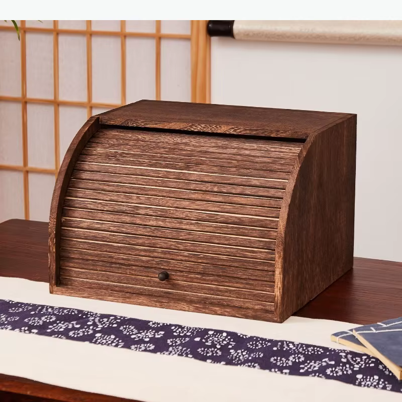 Meuble de rangement en bois massif anti-poussière avec porte à rideau coulissant, bac de rangement et étagère pour la maison