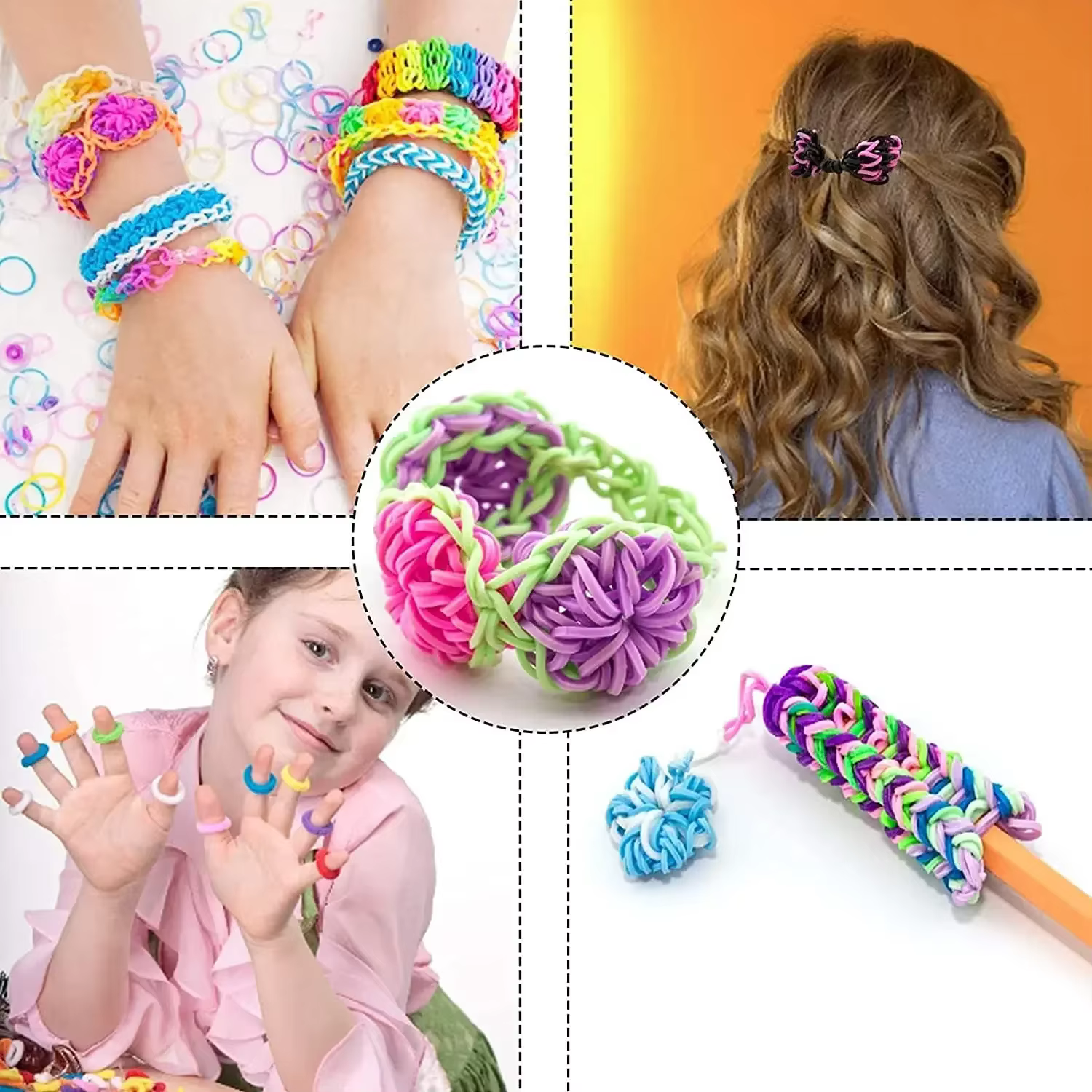 Ensemble d'élastiques à métier à tisser colorés