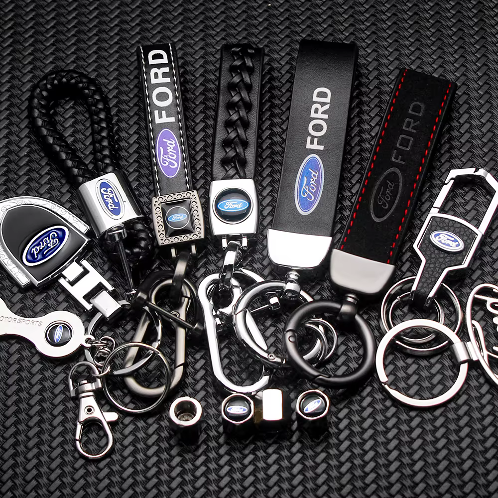 Porte-clés en métal et cuir pour voiture Ford