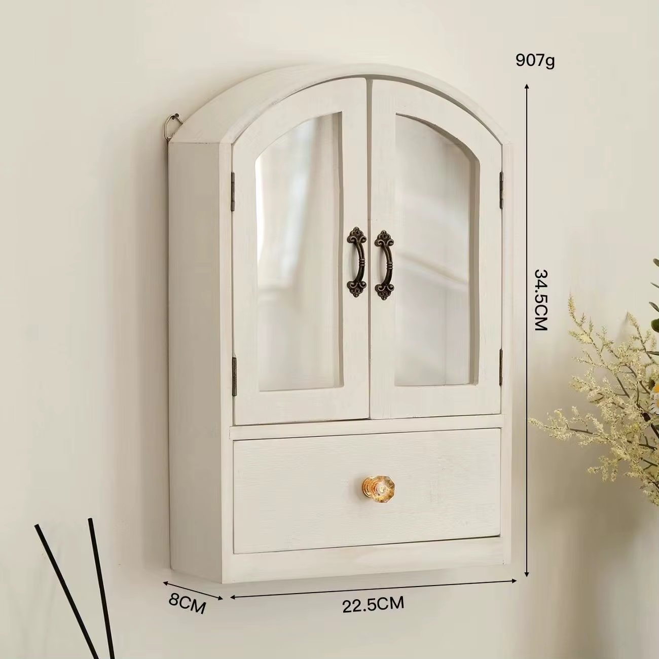 Armoire de rangement murale en bois, support de rangement de bureau rétro, anti-poussière, articles divers, boîte de rangement de cosmétiques, vitrine de jouets de poupée