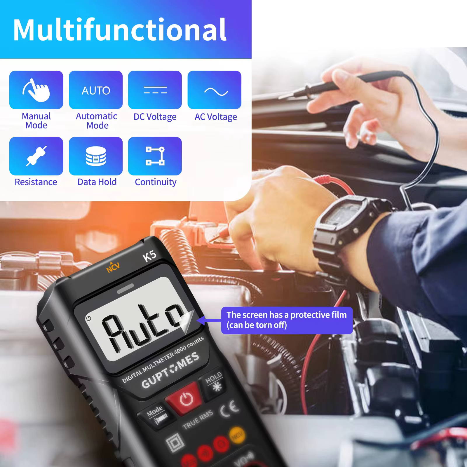 Multimètre numérique 4000 compteur voltmètre avec Mode automatique/manuel