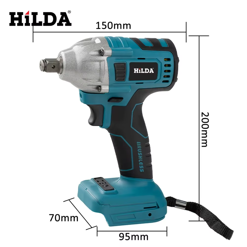 HILDA clé à chocs électrique 18V bleu sans brosse/brossé Rechargeable 1/2 clé à douille perceuse à main sans fil pour batterie Makita