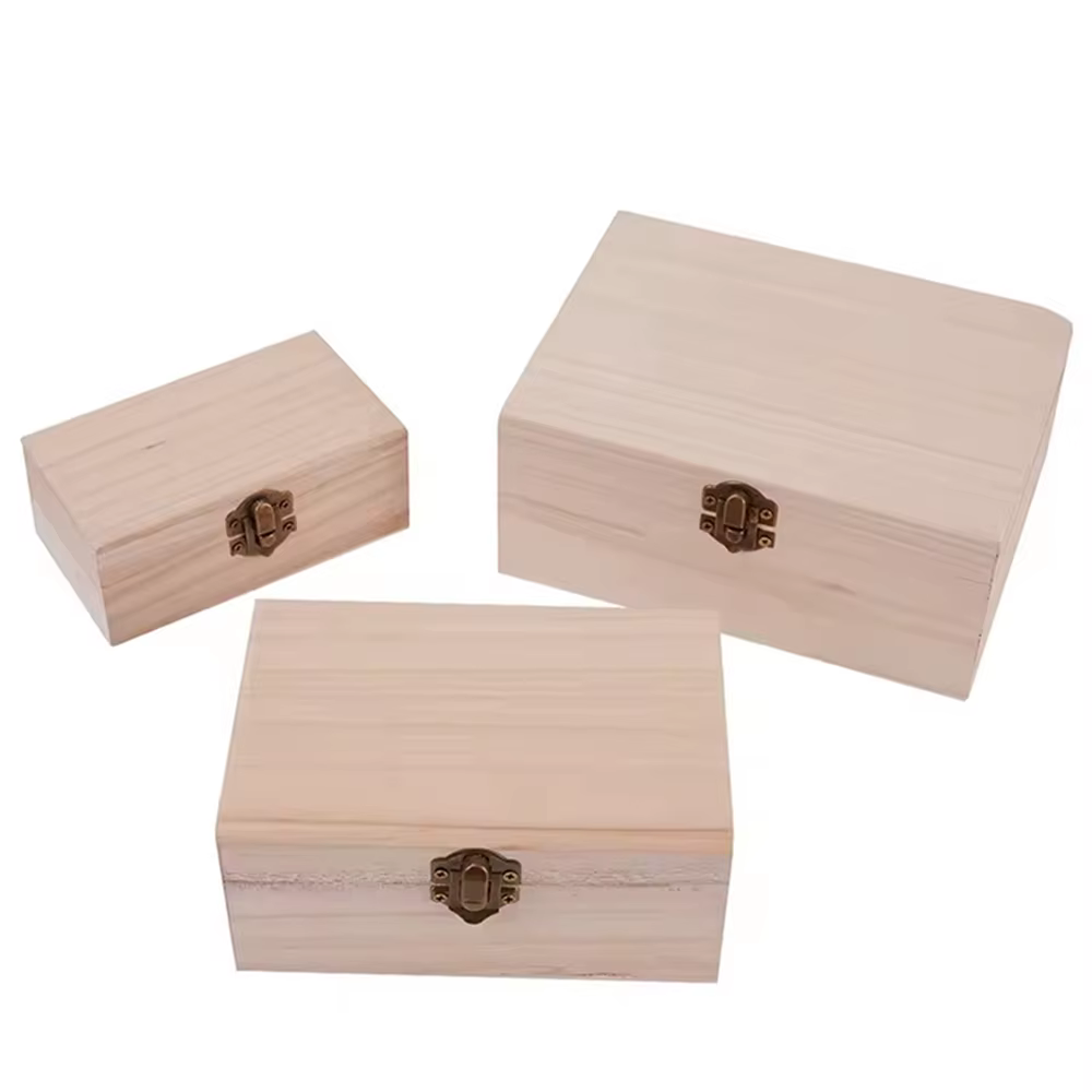Boîtes de rangement carrées en bois de pin écossais naturel