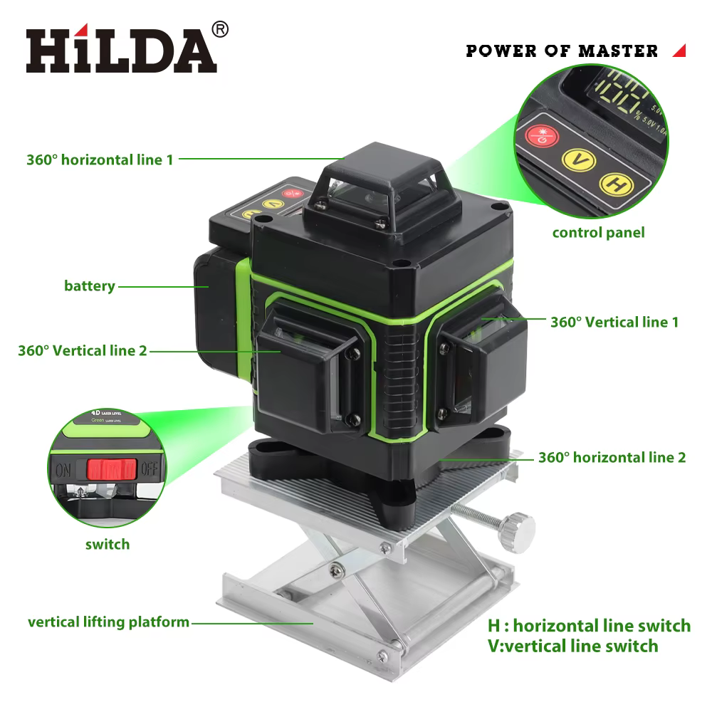 HILDA niveau Laser 16 lignes 4D auto-nivelant 360 croix horizontale et verticale ligne de faisceau
