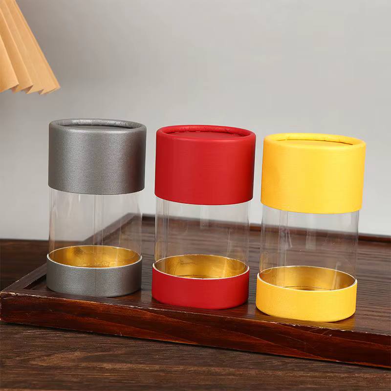 1 pièce – Boîte d'emballage universelle en tube de PVC transparent pour bouteille d'huile essentielle, boîte cadeau cylindrique en papier kraft, boîte à thé en papier