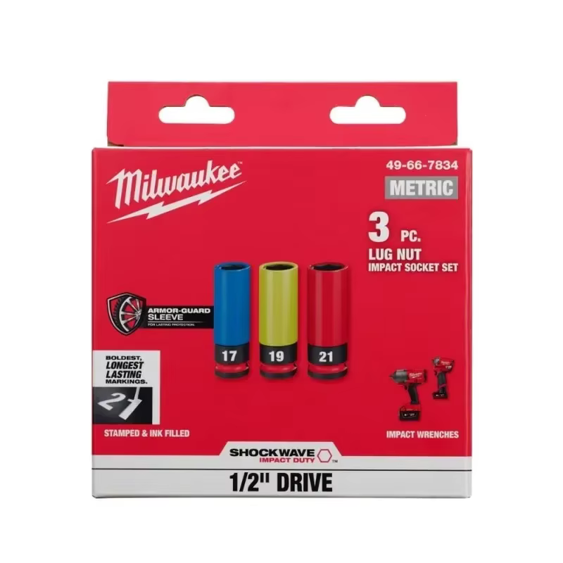 Milwaukee 3 PC. Douille à cliquet métrique SHOCKWAVE Impact Duty 1/2 pouce pour écrous de roue